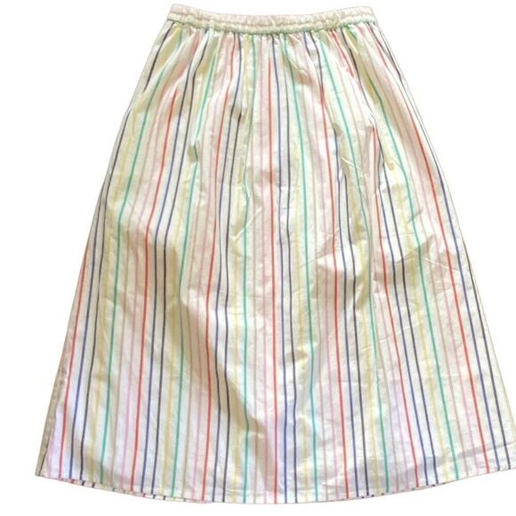 J. Crew Midi Skirt Poplin Rainbow Stripe White Buttons XS EUC - Picture 3 of 7